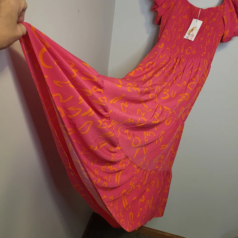 Pretty Garden New With Tags Orange & Fuchsia Floral Maxi Dress Pullover L–XL - Picture 7 of 12
